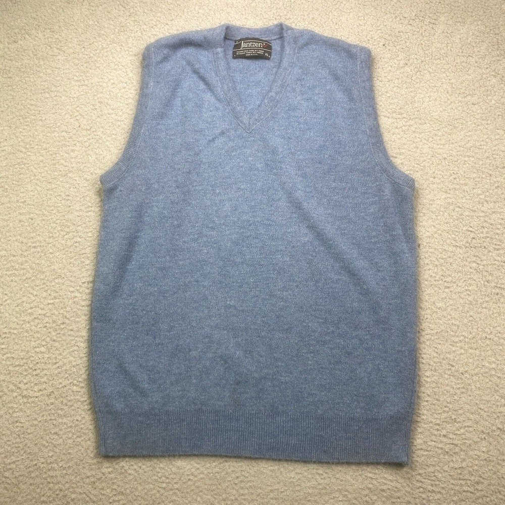 VTG Jantzen Sweater Vest Mens XL Blue V-Neck Grandpa Preppy USA‎